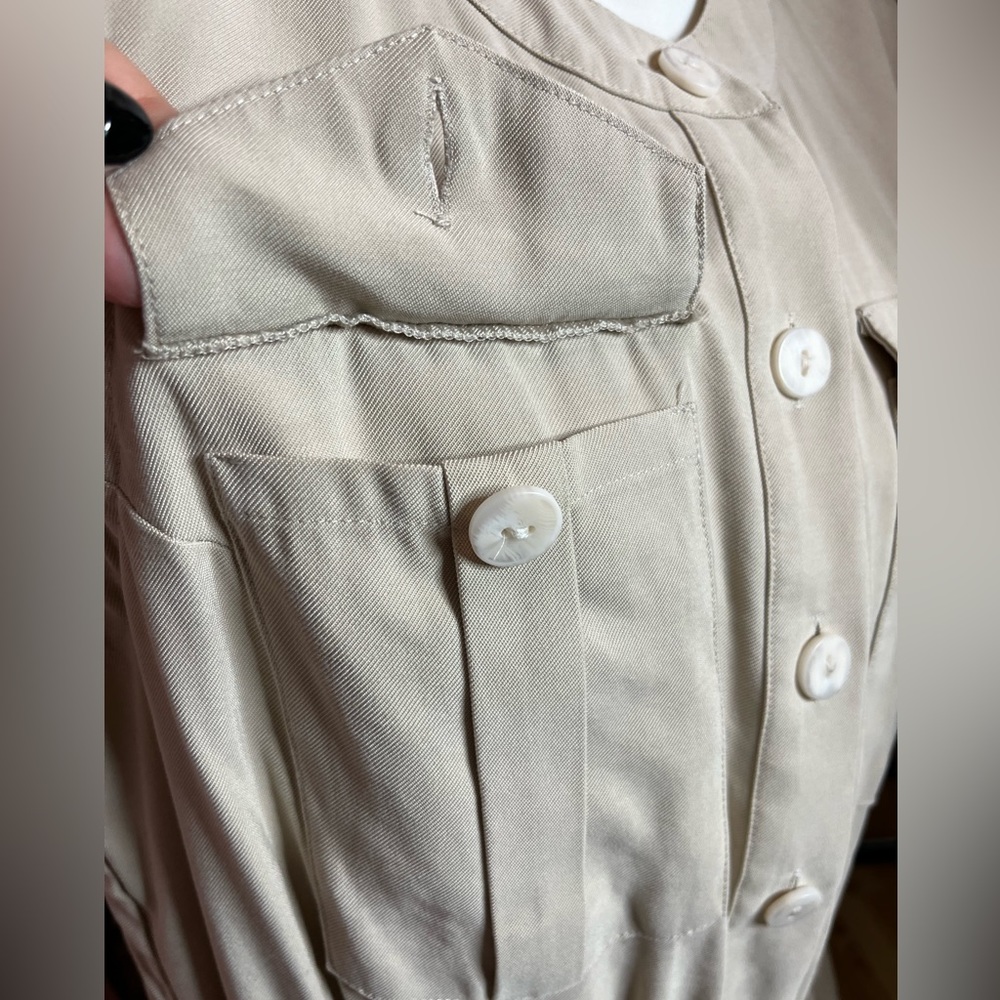 Nine West Sleeveless Utility Shirt Dress Beige Tan Drawstring Waist Size M - Picture 7 of 10